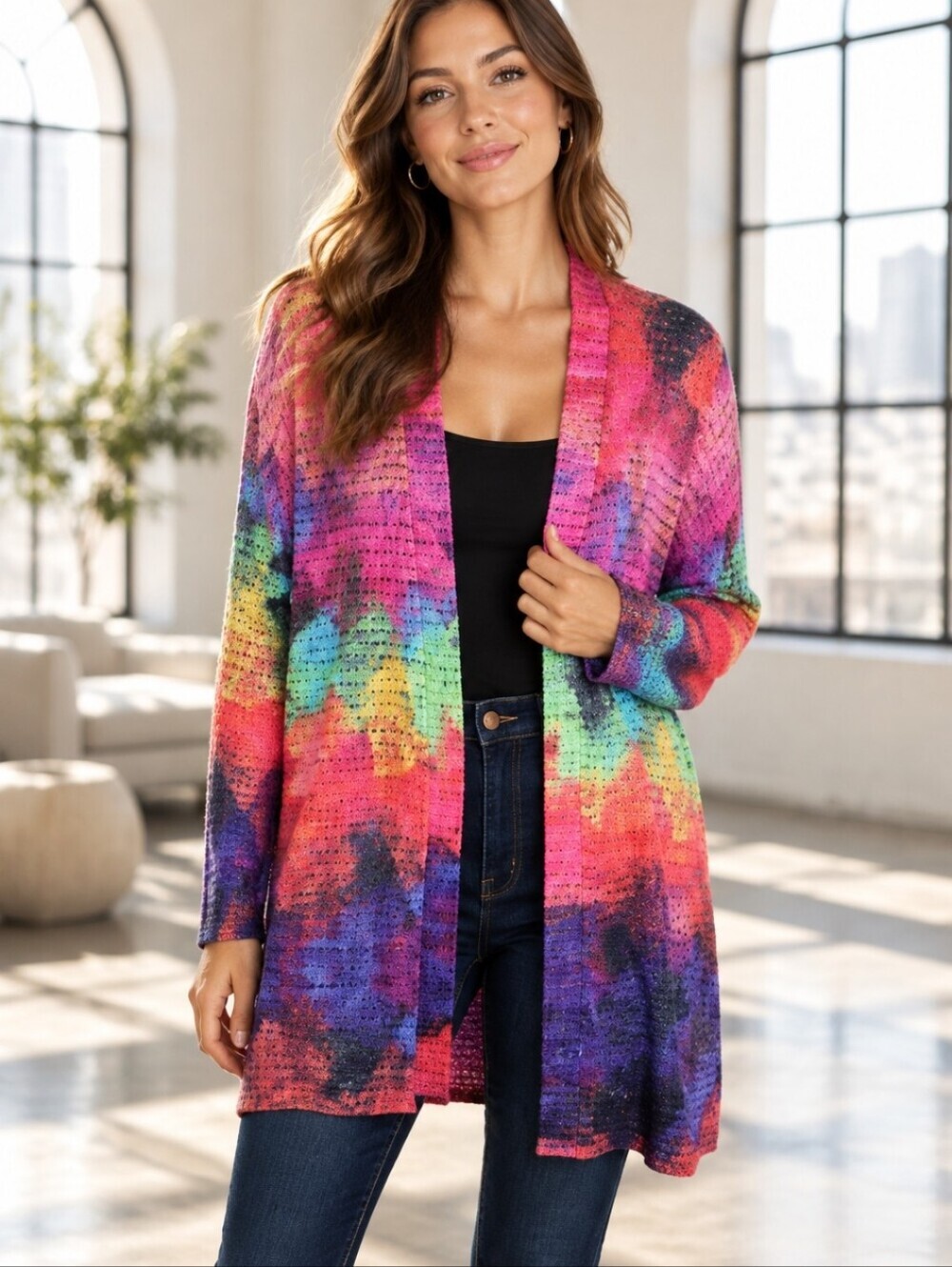 Ethyl Colorful Open Front Cardigan Size L/XL